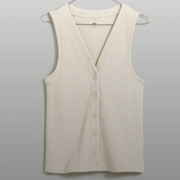 Madewell NWT Ribbed Button Front Vest in Heather Summer Dune - Picture 2 of 7